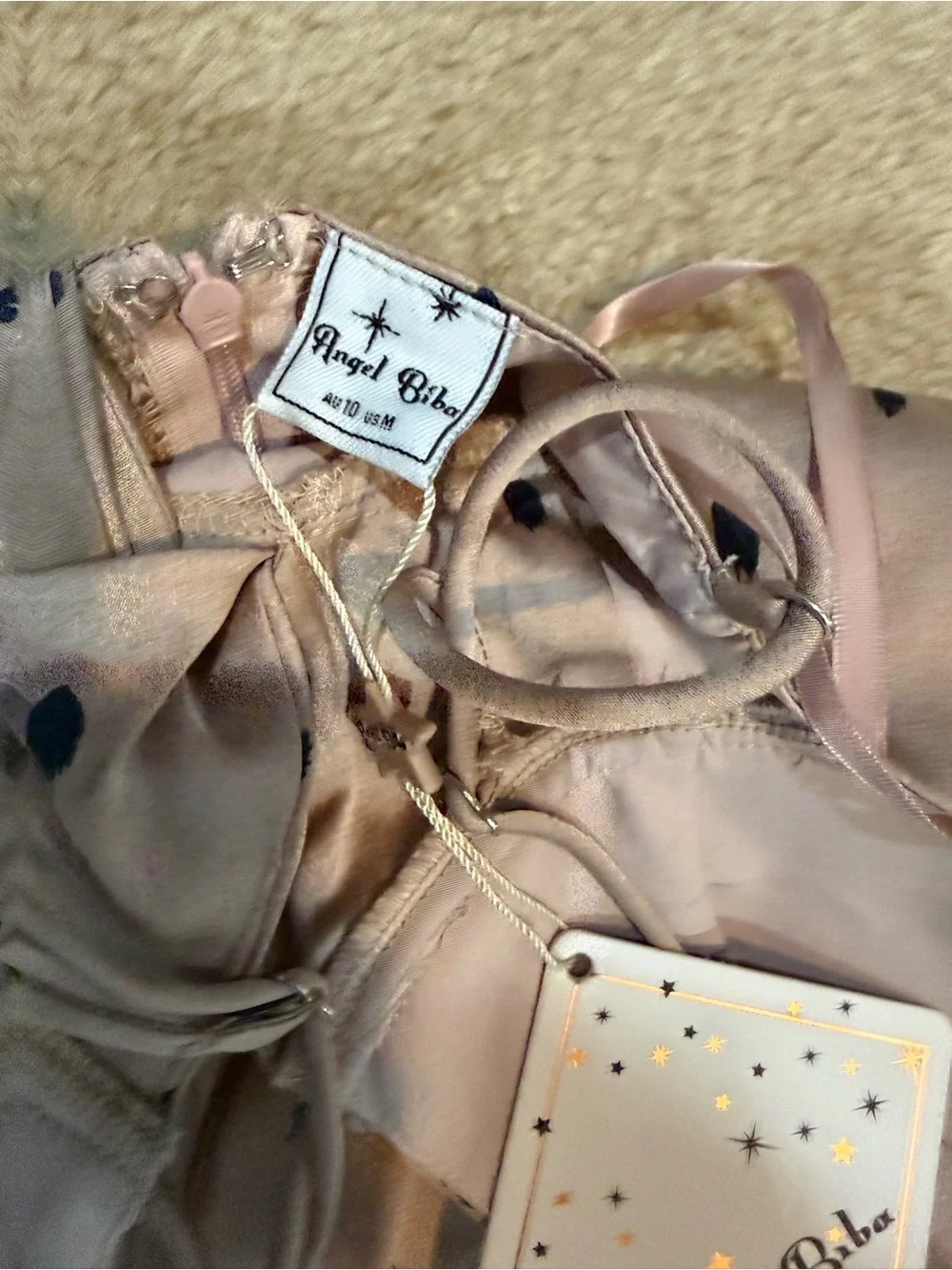 Angel Biba Taupe Satin Slip with Black Spot Print